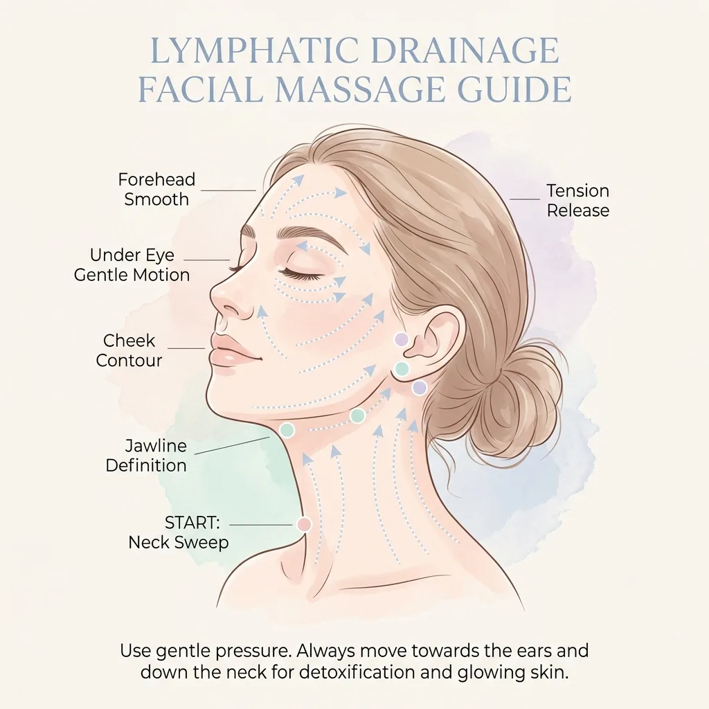 Drainage lymphatique visage – directions gua sha Illustration du drainage lymphatique facial avec directions de massage gua sha